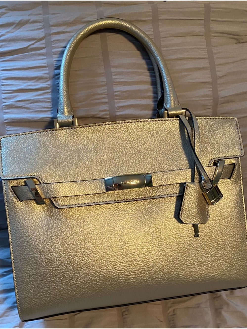 Calvin Klein Metallic Gold Top-Handle Satchel